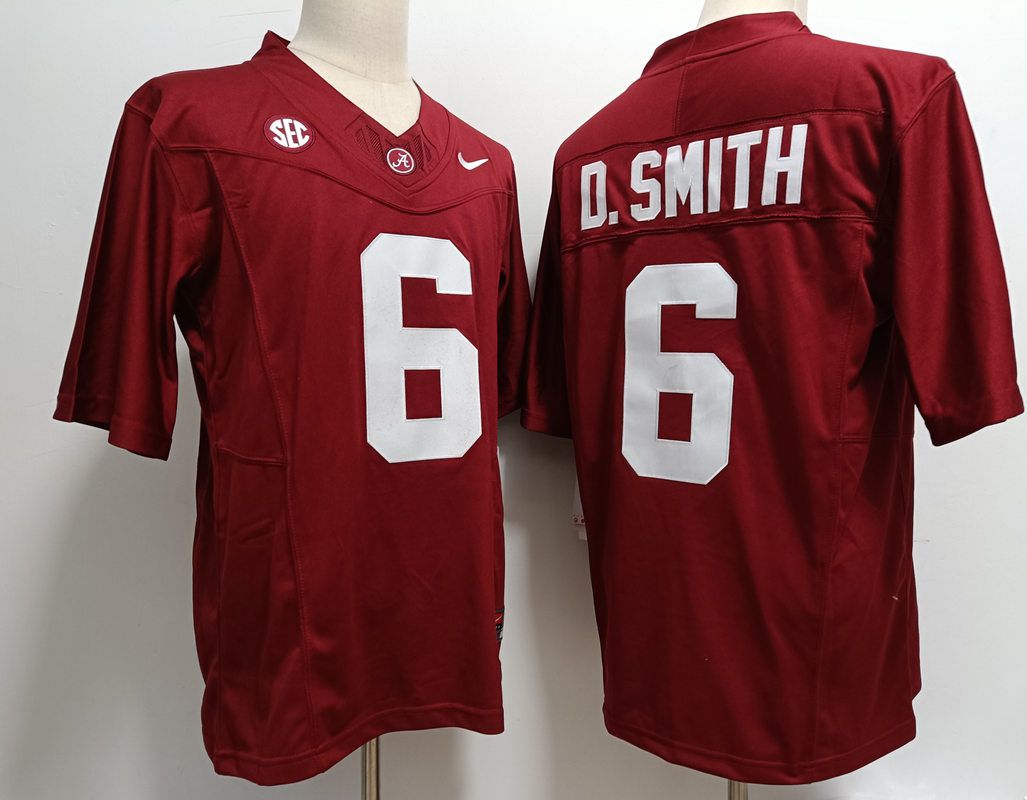 Men Alabama Crimson Tide #6 D.Smith Red Nike 2025 NCAA Jersey style 1